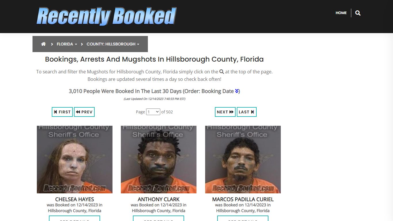 Bookings, Arrests and Mugshots in Hillsborough County, Florida