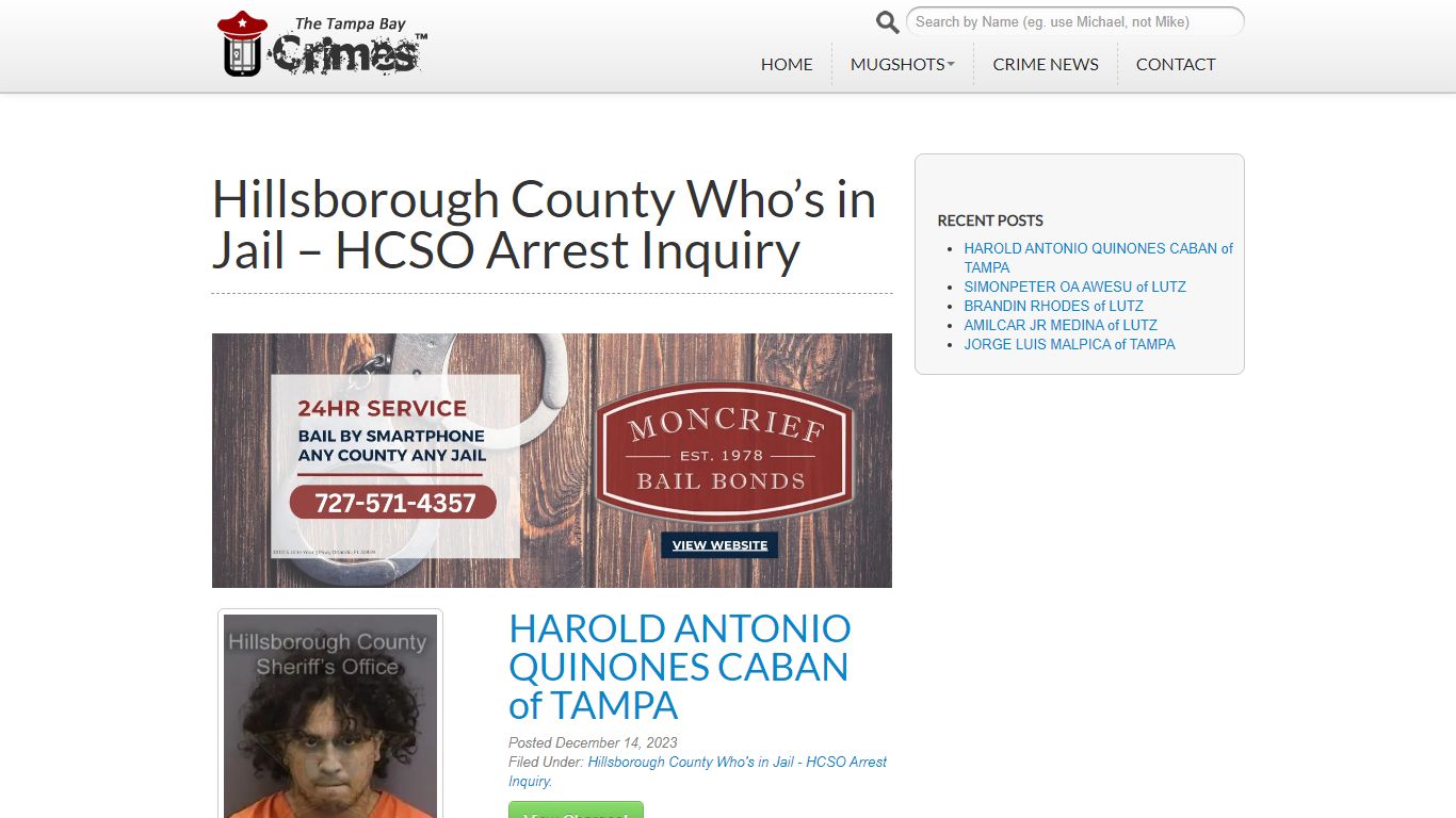 Hillsborough County Who's in Jail - HCSO Arrest Inquiry Search